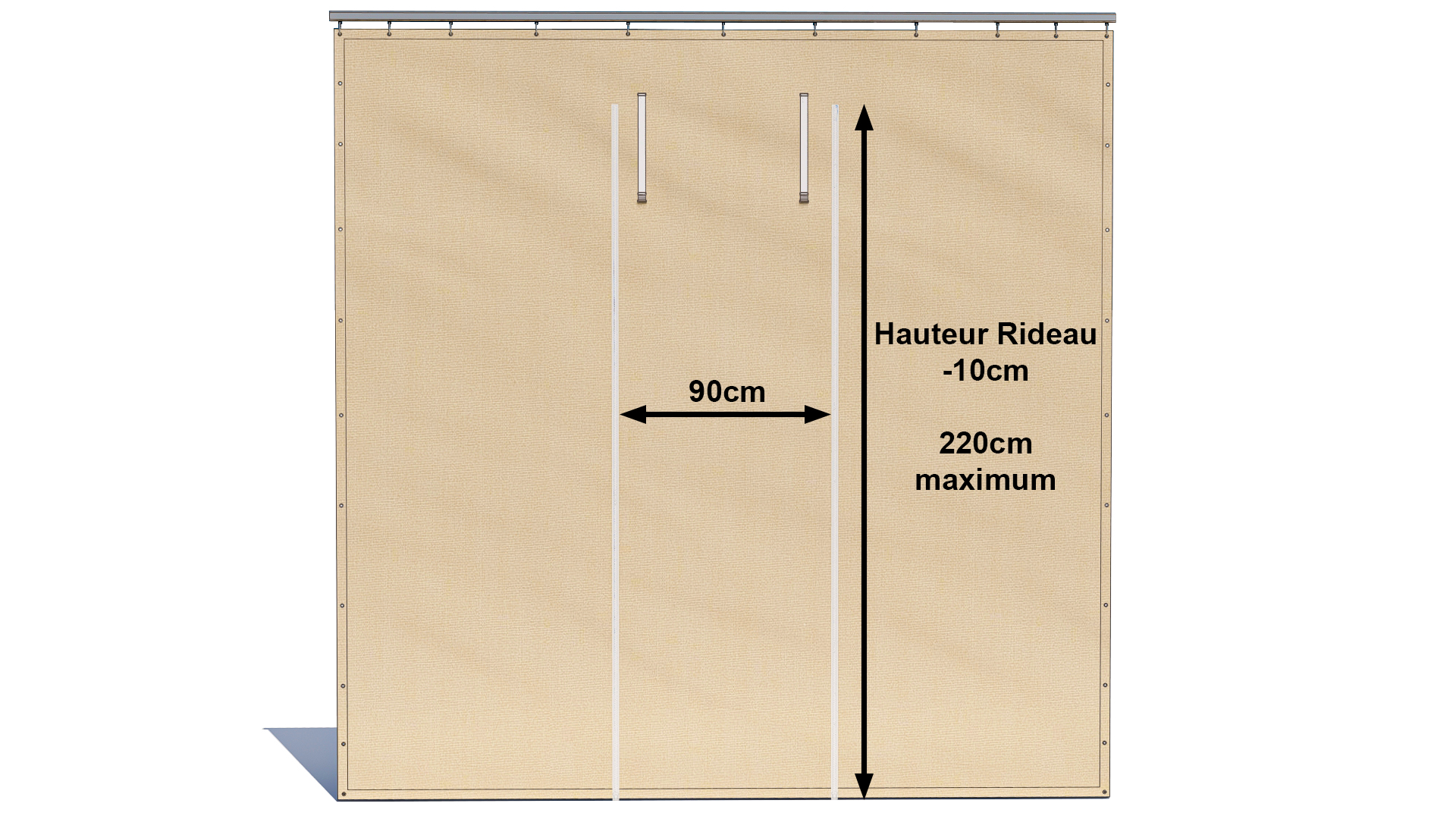 Prise de mesure porte pour bâche sur rail